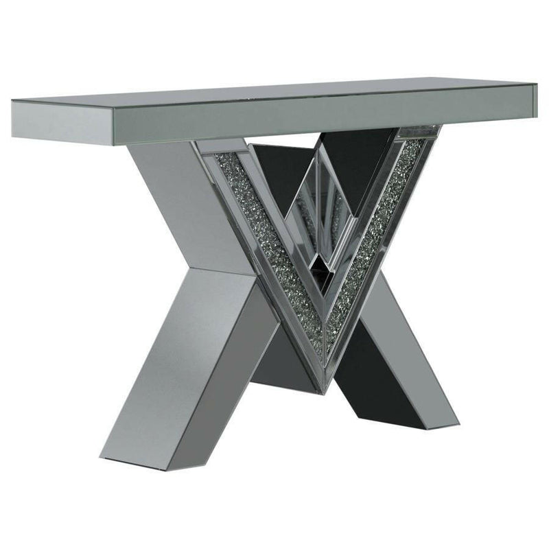 Taffeta - V-Shaped Sofa Table With Glass Top - Silver.