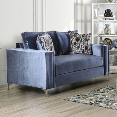 Jodie - Loveseat - Satin Blue / Silver - Grand Furniture GA