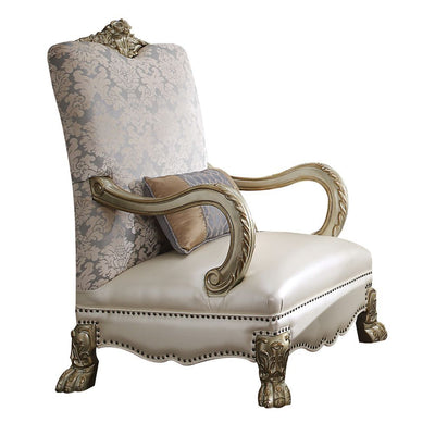Dresden II - Accent Chair - Pearl PU/Fabric & Gold Patina.