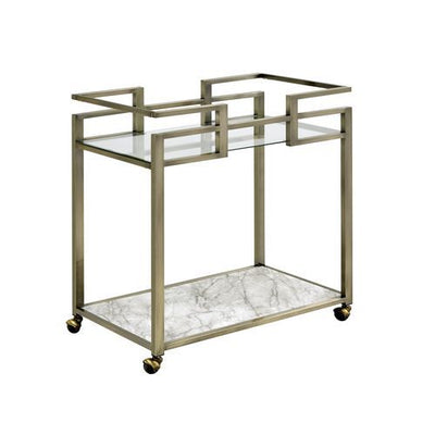 Neilo - Kitchen Cart - Clear Glass, Faux Marble & Wire Brass Finish - Grand Furniture GA