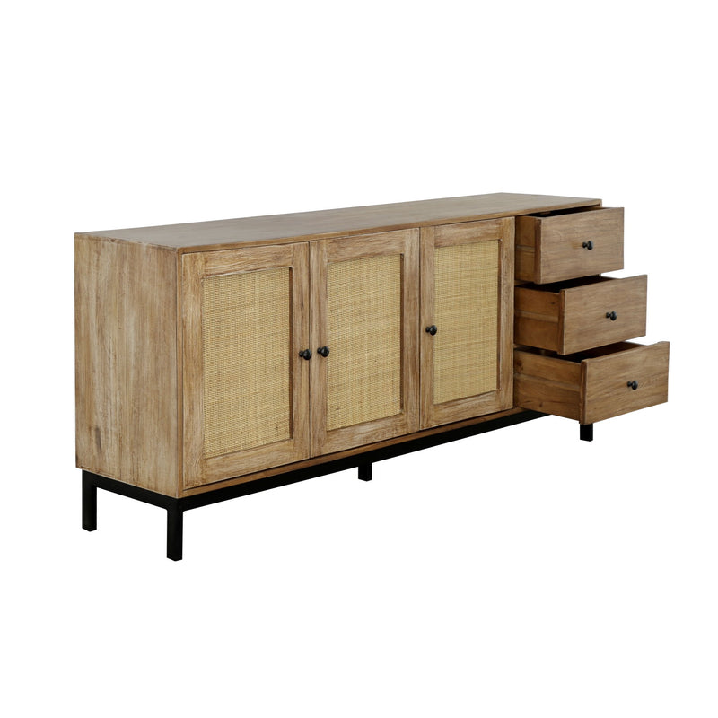 Jeremiah - Three Door Three Drawer Credenza - Raffie Brown / Rattan