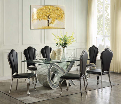 Noralie - Dining Table - Mirrored & Faux Diamonds - Glass - Grand Furniture GA