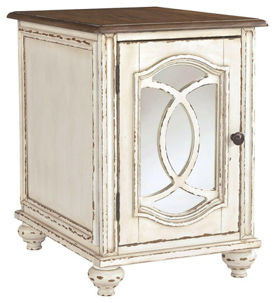 Realyn - White / Brown - Chair Side End Table - Insert Mirror.