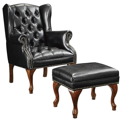 Roberts - Button Tufted Back Accent Chair With Ottoman - Black and Espresso.