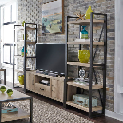 Sun Valley - Entertainment Center With Piers - Light Brown - Metal Side Drawers.