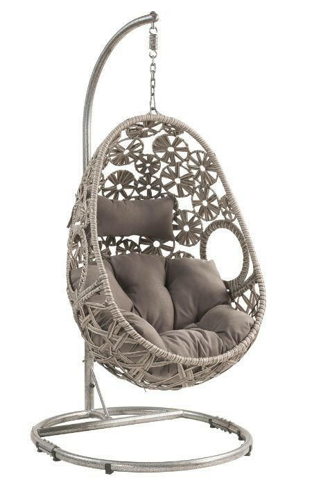 Sigar - Patio Swing Chair - Light Gray Fabric & Wicker - Grand Furniture GA