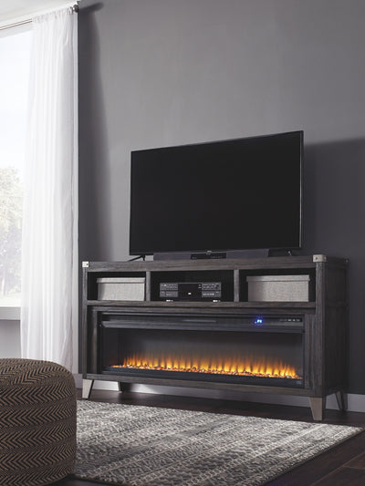 Todoe - Gray - 2 Pc. - 65" TV Stand With Wide Fireplace Insert.