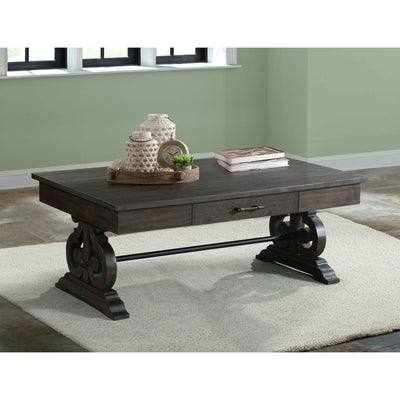 Stone - Coffee Table With Pu Base - Dark Walnut - Coffee Tables - Grand Furniture GA