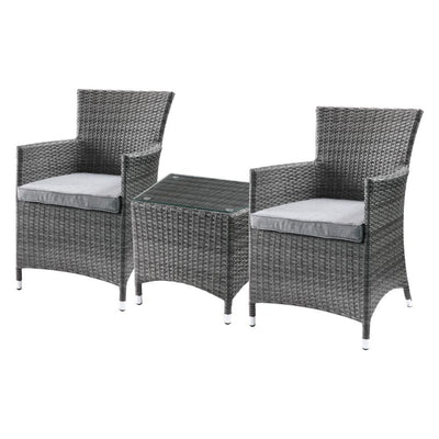 Tashelle - Patio Bistro Set - Gray Fabric & Gray Wicker - Grand Furniture GA