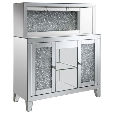 Yvaine - 2-Door Mirrored Wine Cabinet With Faux Crystal Inlay - Silver - Wine Cabinets - Grand Furniture GA
