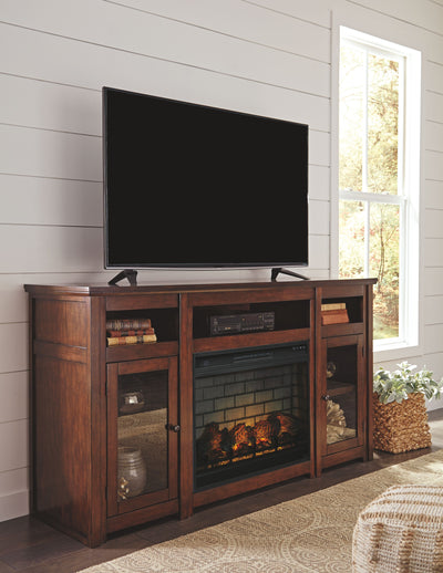 Harpan - Reddish Brown - 2 Pc. - 72" TV Stand With Electric Infrared Fireplace Insert.