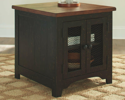 Valebeck - Black / Brown - Rectangular End Table.