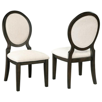 Twyla - Upholstered Oval Back Dining Side Chairs (Set of 2) - Cream and Dark Cocoa.