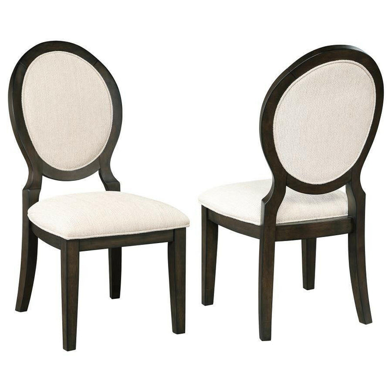 Twyla - Upholstered Oval Back Dining Side Chairs (Set of 2) - Cream and Dark Cocoa.