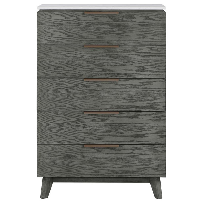 Nathan - 5-Drawer Chest - White Marble And Gray