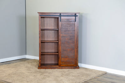 Santa Fe - Barn Door Bookcase - Dark Brown - Standard Bookcases - Grand Furniture GA
