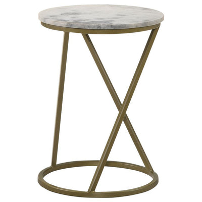 Malthe - Round Marble Top Accent Side - White And Antique Gold