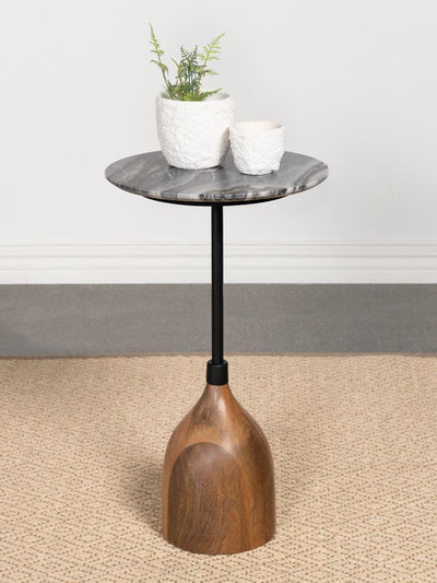 Ophelia - Round Marble Top Accent Side Table - Black