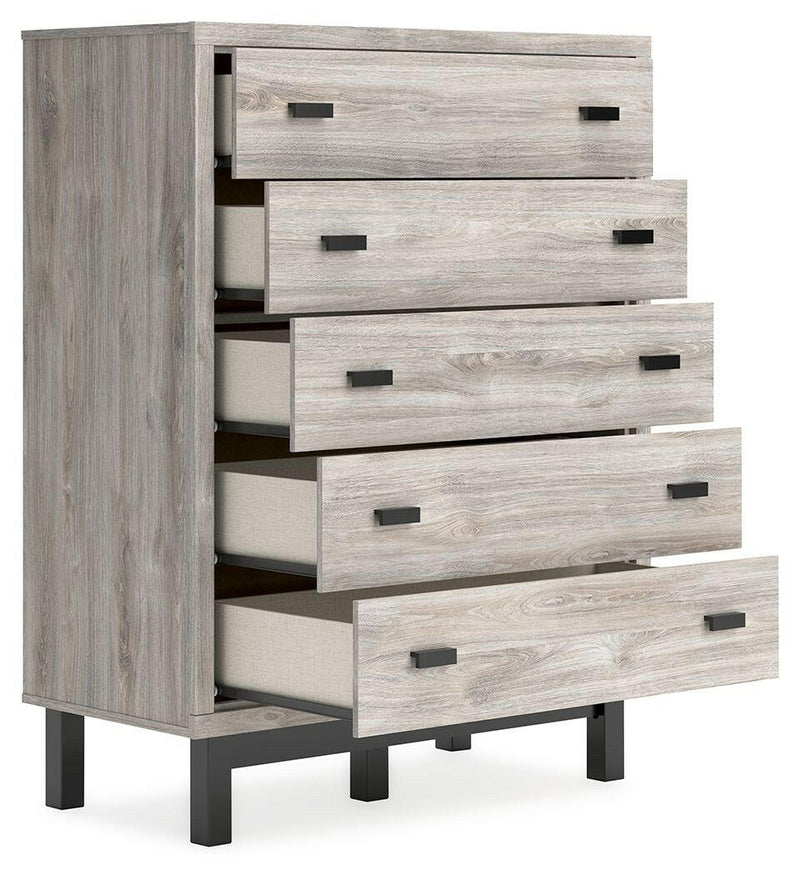 Vessalli - Black / Gray - Five Drawer Wide Chest.