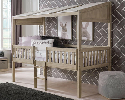 Wrenalyn - White / Brown / Beige - Twin Loft Bed With Roof Panels.