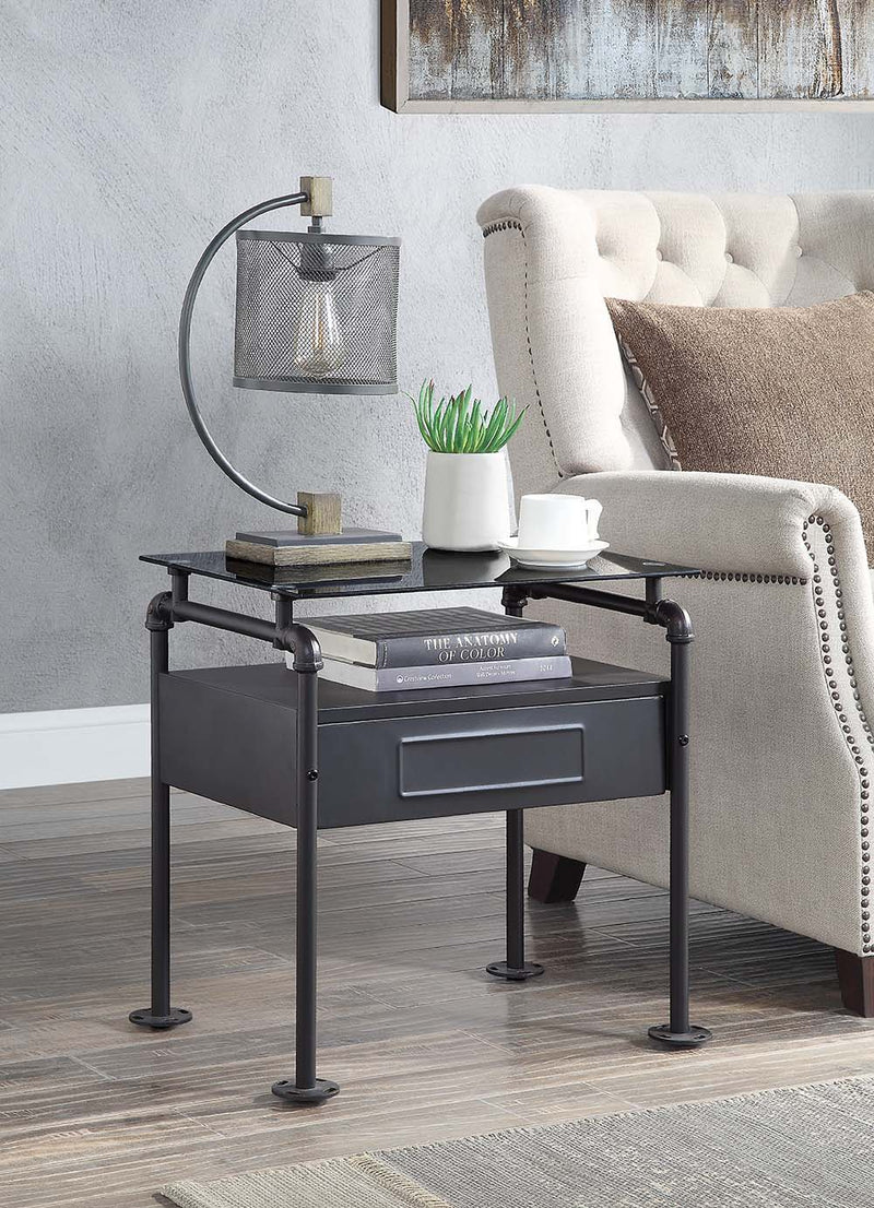 Nicipolis - Nightstand - Glass & Sandy Gray - Grand Furniture GA