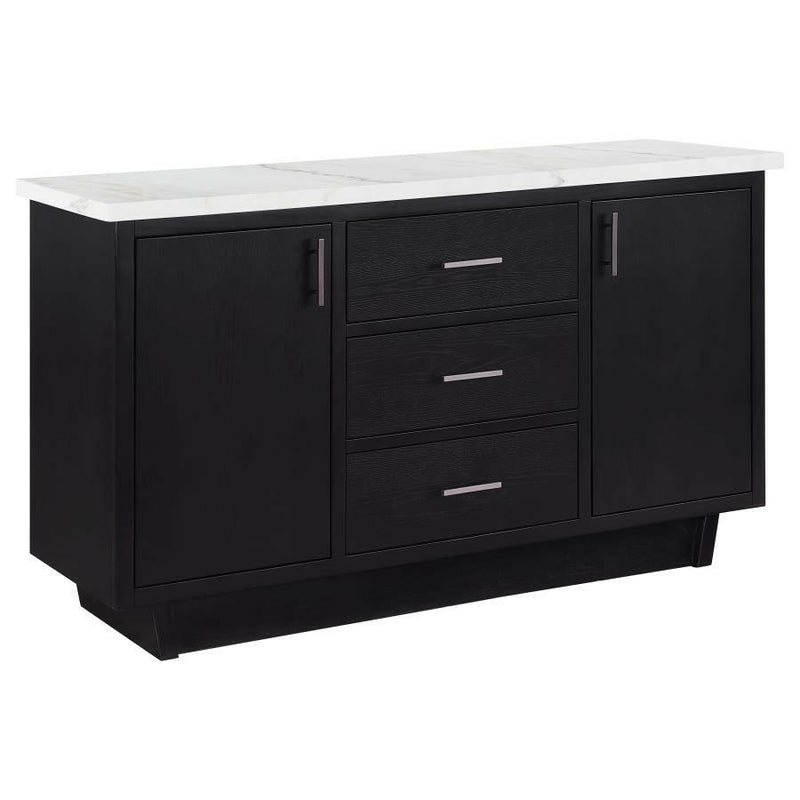 Sherry - 3-Drawer Marble Top Dining Sideboard Server - White and Rustic Espresso.