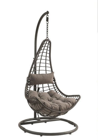 Uzae - Patio Swing Chair - Gray Fabric & Charcaol Wicker - Grand Furniture GA