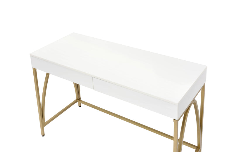 Lightmane - Vanity Desk - White High Gloss & Gold Finish - Grand Furniture GA