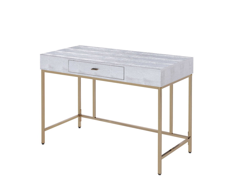 Piety - Vanity Desk - Silver PU & Champagne Finish - Grand Furniture GA