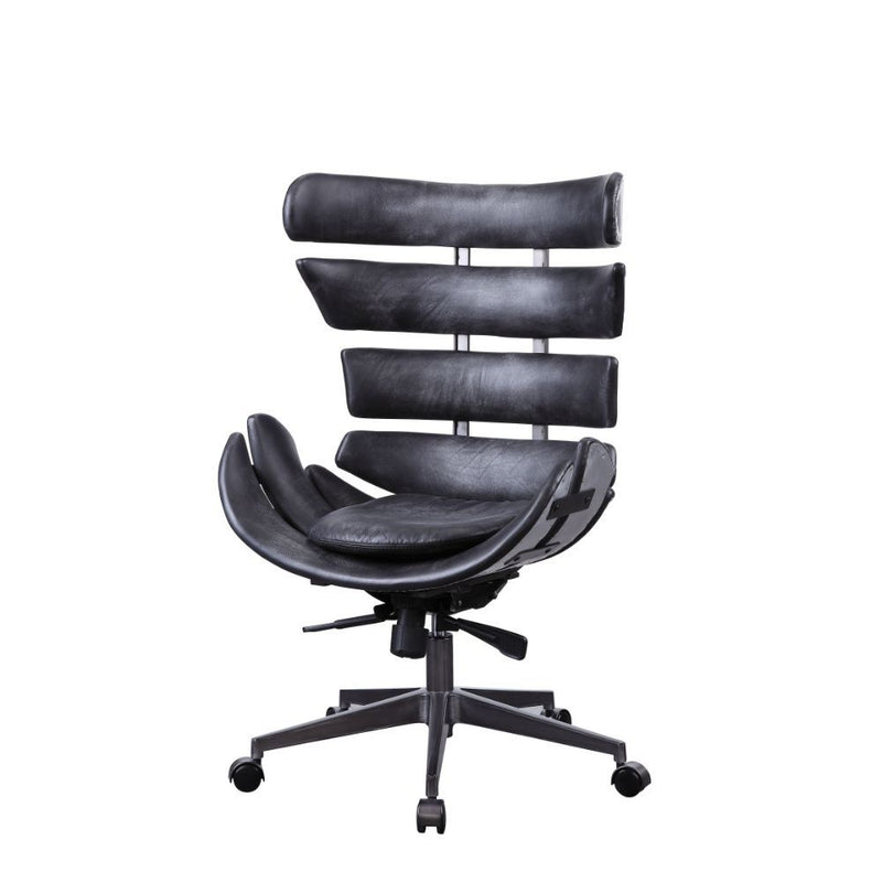 Megan - Executive Office Chair - Vintage Black Top Grain Leather & Aluminum - Grand Furniture GA