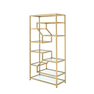 Lecanga- Bookshelf - Gold & Clear Glass - Grand Furniture GA