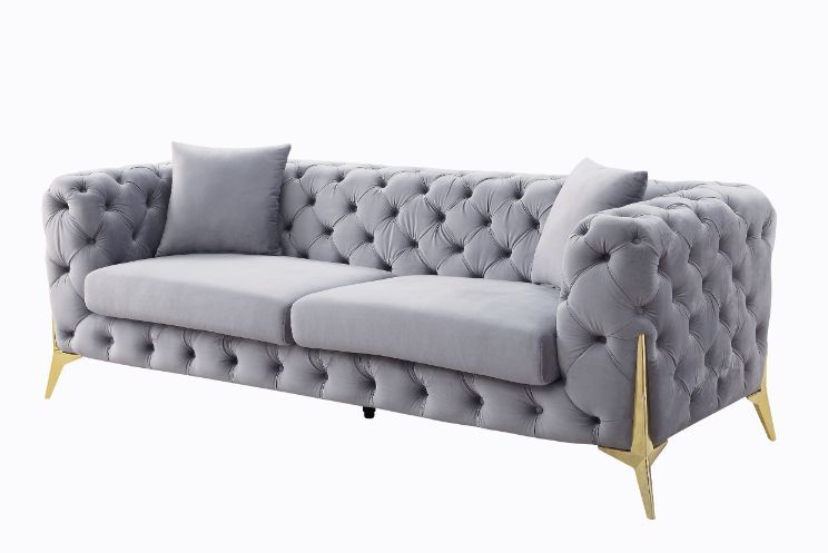 Jelanea - Sofa - Gray Velvet & Gold Finish - 30" - Grand Furniture GA