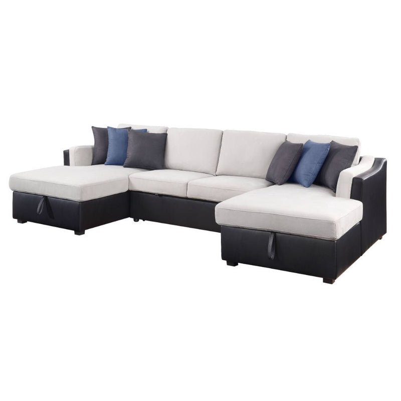 Merill - Sectional Sofa - Beige Fabric & Black PU.
