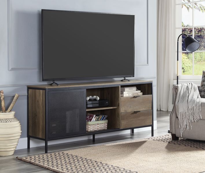 Nantan - TV Stand - Rustic Oak & Black Finish - 28" - Grand Furniture GA