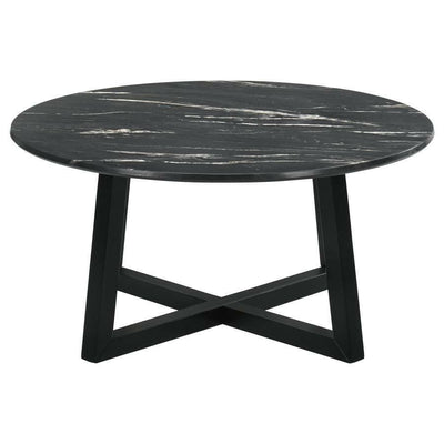 Skylark - Round Marble-Like Smart Top Coffee Table - Black