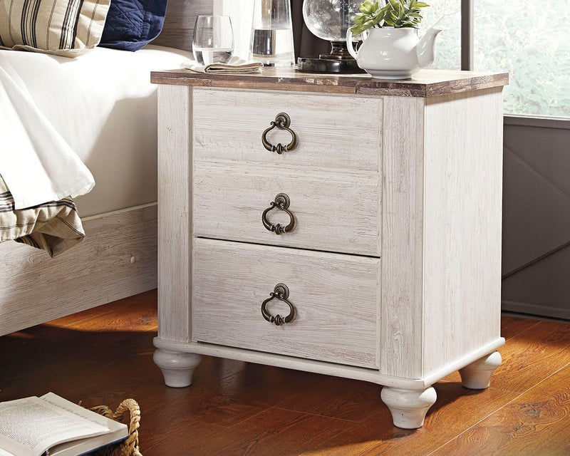 Willowton - Brown / Beige / White - Two Drawer Night Stand.