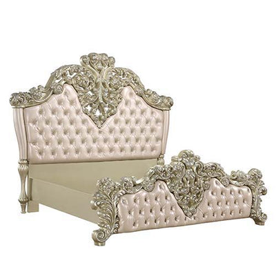 Vatican - Eastern King Bed - PU Leather, Light Gold & Champagne Silver Finish.