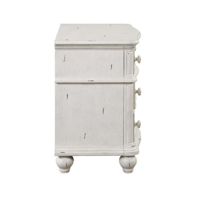 Jaqueline - Nightstand - Light Gray Linen & Antique White Finish - Grand Furniture GA