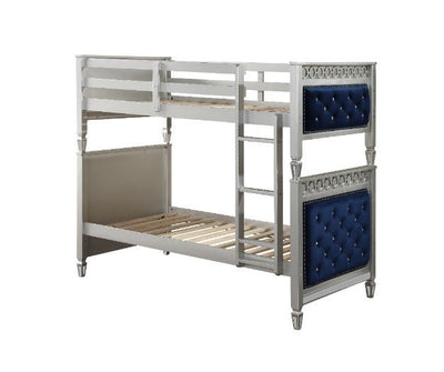 Varian - Twin Over Twin Bunk Bed - Blue Velvet & Silver Finish - Grand Furniture GA