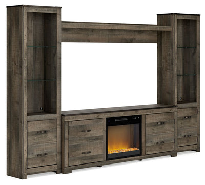 Trinell - Brown - 4-Piece Entertainment Center With 72" TV Stand And Glass/Stone Fireplace Insert.