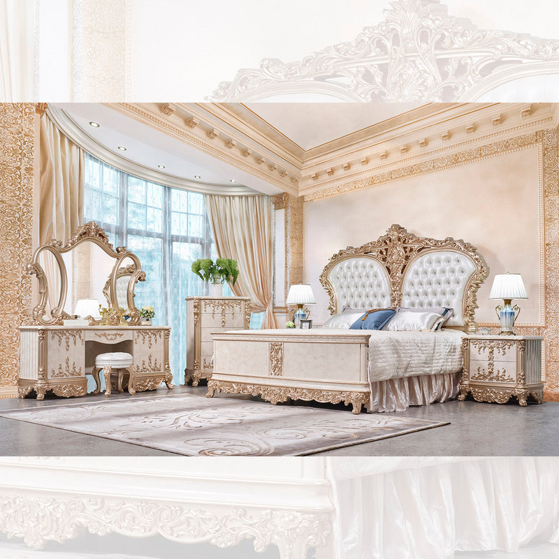 HD-9102 - White & Gold King Bed
