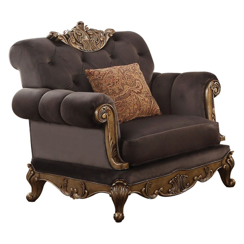 Orianne - Chair - Charcoal Fabric & Antique Gold - Grand Furniture GA