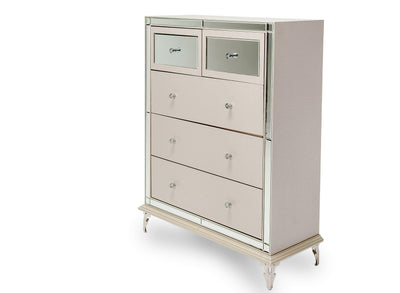 Hollywood Loft - Upholstered 5-Drawer Chest - Frost.