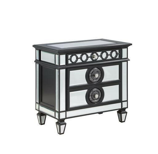 Varian II - Nightstand - Black Velvet & Black & Sliver Finish - Grand Furniture GA