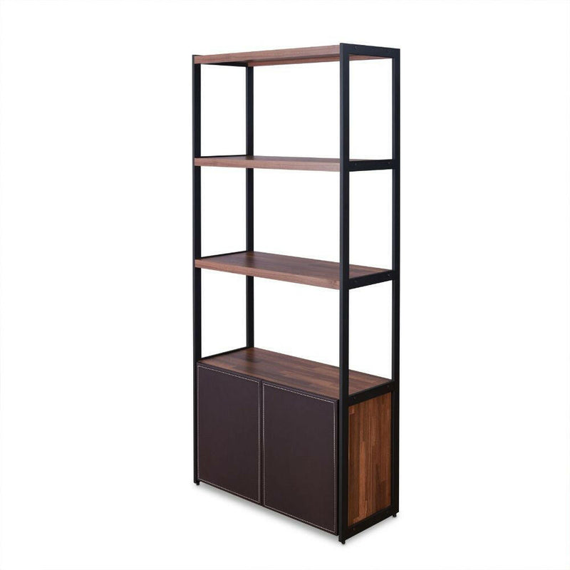 Sara - Bookshelf - Espresso PU, Walnut & Sandy Black - Grand Furniture GA