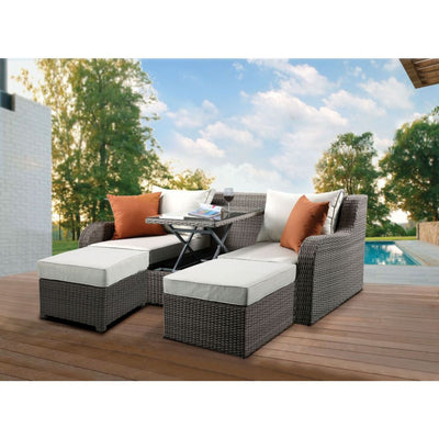 Salena - Patio Sofa & Ottoman - Beige Fabric & Gray Wicker - 30" - Grand Furniture GA