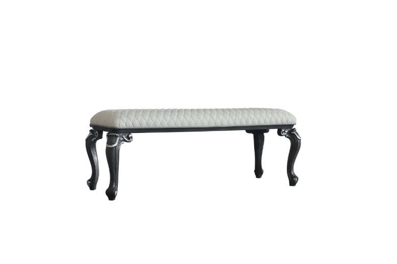 House - Delphine - Bench - Two Tone Ivory Fabric & Charcoal Finish.