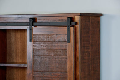 Santa Fe - Barn Door Bookcase - Dark Brown - Standard Bookcases - Grand Furniture GA