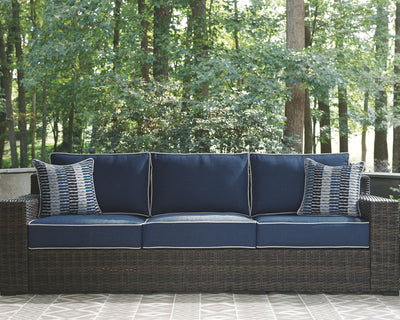 Grasson - Brown / Blue - Sofa With Cushion.