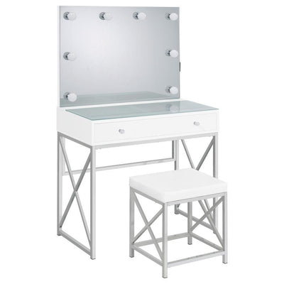 Eliza - 2-Piece Vanity Set With Hollywood Lighting - White and Chrome.